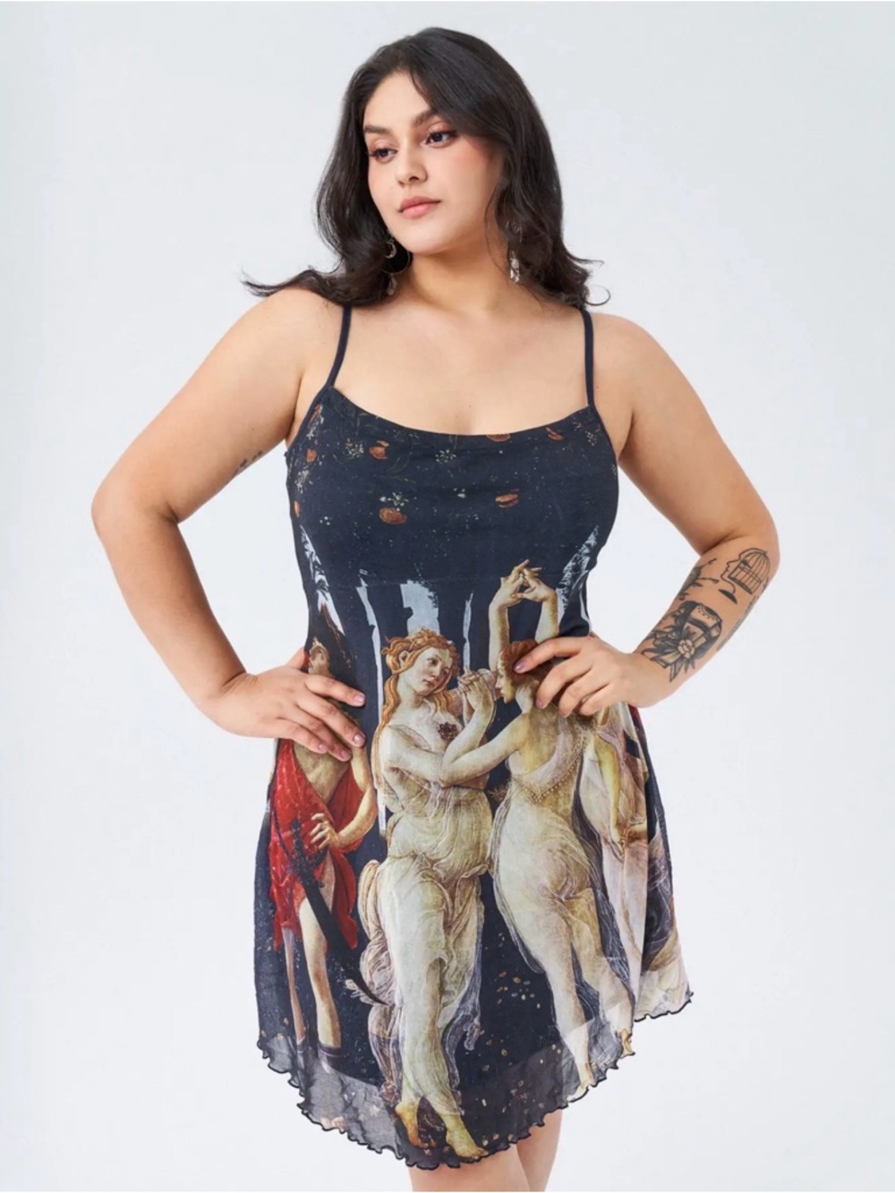Fashion Nova Navy Renaissance Print Slip Dress with Red Accents